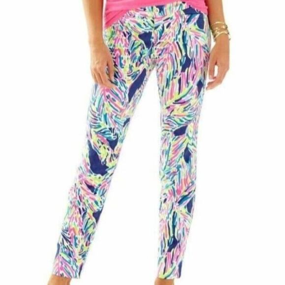 Lilly Pulitzer women 2 xs capris Kelly skinny indigo palm reader capris colorful - Picture 1 of 5